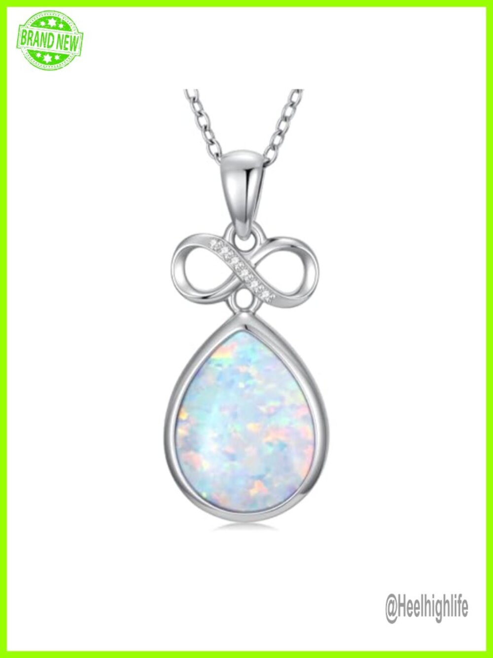 925 Sterling Silver Opal Pear Pendant Necklace Lab Diamond October Birthstone